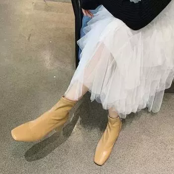 Женская обувь 2024 года, горячая распродажа, женские ботинки с боковой молнией, модные, с квадратным носком, для офиса и карьеры, высококачественные, с квадратным каблуком, ботильоны 35 покинуть белый