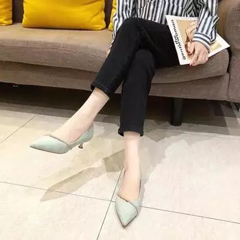 Женская обувь 2024 года, горячая распродажа, женские туфли на низком каблуке, модные, с кристаллами, для офиса и карьеры, сексуальные, с острым носком, женские туфли на каблуке Zapatos 34 зелёный