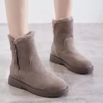 Женская обувь 2024 года, горячая распродажа, женские ботинки с боковой молнией, зимние, замшевые, однотонные, короткие, на плоской подошве, модные ботинки Zapatos De Mujer 35 чёрный