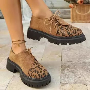 Женская обувь 2024 года, горячая распродажа, женские туфли на высоком каблуке со шнуровкой спереди, модные туфли с леопардовым принтом для офиса и карьеры, новые туфли на каблуках больших размеров для женщин 35