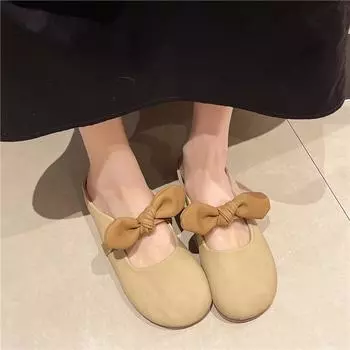Женская обувь 2024 года, корейская теннисная обувь на плоской подошве, летние модные туфли с круглым носком, женская повседневная обувь, тапочки 35 бежевый