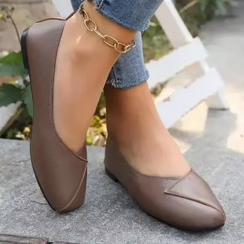 Женская обувь 2024 года, легкие женские туфли на плоской подошве с квадратным носком, повседневные офисные туфли на плоской подошве для женщин, неглубокие туфли без застежек на мягкой подошве с новой женской обувью 35 бежевый