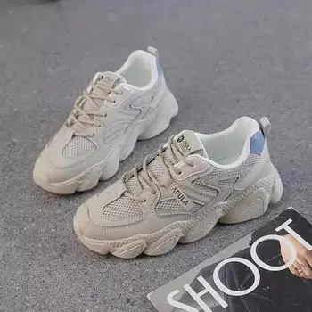 Женская обувь 2024 года, летняя новая сетчатая дышащая спортивная обувь, женская нескользящая сетчатая удобная спортивная легкая повседневная обувь на платформе 35 бежевый