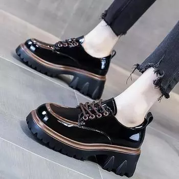 Женская обувь 2024 года, лоферы, женские туфли на высоком каблуке, новые офисные и карьерные туфли-лодочки, женские туфли смешанных цветов с круглым носком и средним каблуком, со шнуровкой, женские 35 покинуть белый