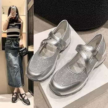 Женская обувь 2024 года, модная осенняя женская вулканизированная обувь с неглубоким носком, в стиле Мэри Джейн, нескользящая толстая подошва, повседневная женская обувь 35 чёрный