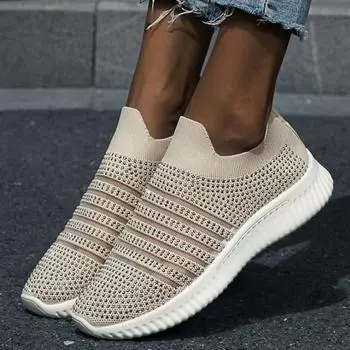 Женская обувь 2024 года, модная повседневная обувь с круглым носком и стразами, женские удобные дышащие кроссовкиs6tg 35 бежевый