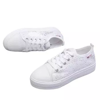 Женская обувь 2024 года, модные летние повседневные белые туфли с вырезами, кружевные, парусиновые, полые, дышащие, на платформе, плоские кроссовки Zapatillas Mujer 35