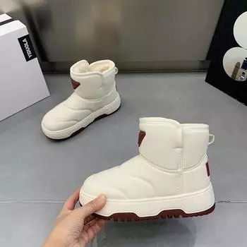 Женская обувь 2024 года, модные женские ботинки без застежек, горячая распродажа, повседневные ботинки с круглым носком, женские зимние ботинки из бархата, сохраняющие тепло, зимние ботинки 35 бежевый