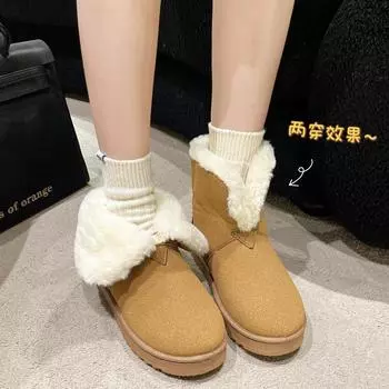 Женская обувь 2024 года, модные женские ботинки без застежек, зимние ботинки с круглым носком из цельного флоксового плюша, теплые ботинки Naked, повседневные зимние ботинки на низком каблуке 36