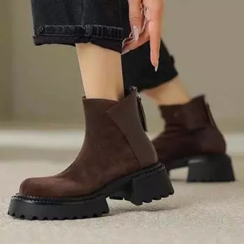 Женская обувь 2024 года, модные женские ботинки на молнии, осенне-зимние, с круглым носком, плюшевые, флисовые, для тепла, однотонные, короткие, голые ботинки 35