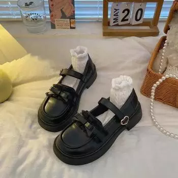 Женская обувь 2024 года, модные женские туфли-лодочки с пряжкой Love, осенние туфли с круглым носком и бантом, однотонные туфли на низком каблуке, повседневные удобные мокасины 35 чёрный