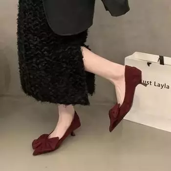 Женская обувь 2024 года, модные женские туфли на высоком каблуке с неглубокой подошвой, горячая распродажа, офисные и карьерные сексуальные туфли с острым носком для женщин 34 красный