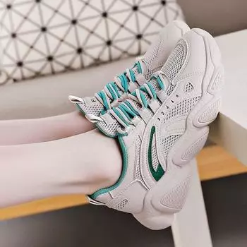 Женская обувь 2024 года, новая весна и осень, сетчатая, дышащая, легкая, с мягкой подошвой, спортивная обувь для бега, студентов, платформа, папы, обувь для женщин 35 бежевый