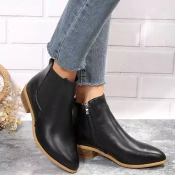 Женская обувь 2024 года, новинка, горячая распродажа, женские ботинки с боковой молнией, ботильоны для офиса с острым носком, большой размер 43, Zapatos De Mujer 36 чёрный