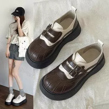 Женская обувь 2024 года, новые дизайнерские туфли Мэри Джейн с двойной пряжкой, кожаные туфли на толстой подошве, женские удобные нескользящие мокасины Zapatos 35 чёрный