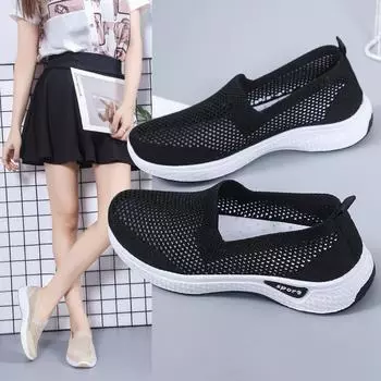 Женская обувь 2024 года, новые летние дышащие спортивные туфли, плетеные, с мягкой подошвой, с одной педалью, повседневные ленивые туфли, сетчатые туфли 36