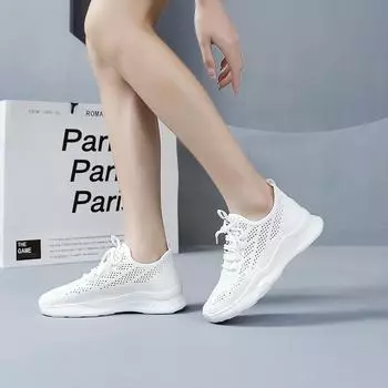 Женская обувь 2024 года, новые летние сетчатые универсальные дышащие тонкие женские маленькие белые туфли, летние кроссовки для бега 01 35 бежевый