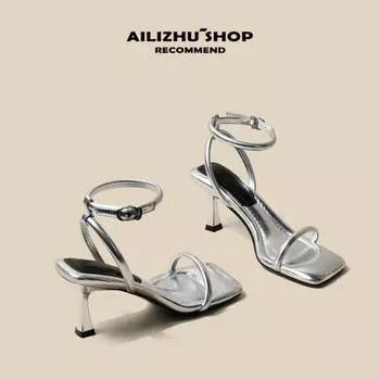Женская обувь 2024 года, новые летние женские туфли на высоком каблуке, классические модные сексуальные туфли-лодочки с острым носком, однотонные туфли для женщин, сандалии 35 серебряный