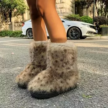 Женская обувь 2024 года, новые модные теплые меховые зимние сапоги до середины голени, зимние модные персонализированные горячая девушка, ниша, милая верхняя одежда 36 темно-коричневого