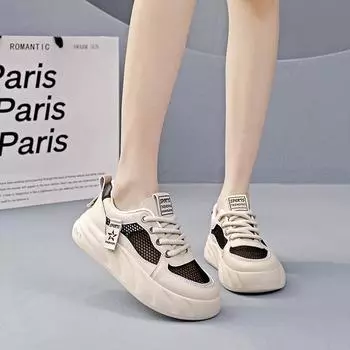 Женская обувь 2024 года, новые весенне-летние сетчатые белые туфли, дышащая мягкая подошва, повседневные универсальные туфли для маленьких досок для женщин 22 35