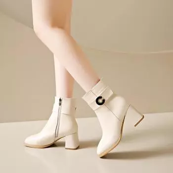 Женская обувь 2024 года, новые женские ботинки с боковой молнией, модные металлические украшения для офиса и карьеры, горячая распродажа, ботильоны с квадратным носком 35