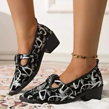 Женская обувь 2024 года, новые женские туфли-лодочки One Kick весна-осень, с острым носком, разноцветные, для отдыха на природе, повседневные туфли на толстом каблуке, большие размеры 35