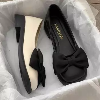 Женская обувь 2024 года, осень, новые черные туфли из искусственной кожи, мягкая подошва, удобные, нескользящие, с бантом-бабочкой, модные одинарные туфли 35 бежевый