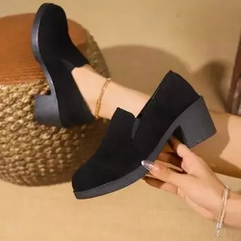 Женская обувь 2024 года, осень, новые ретро-туфли на черном квадратном каблуке с низким верхом для женщин, повседневные нескользящие туфли-лодочки для женщин Zapatos De Mujer 35 чёрный