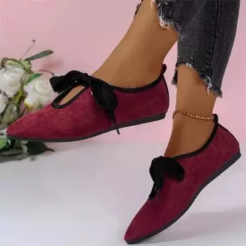 Женская обувь 2024 года, осенние балетки с острым носком, женские туфли на плоской подошве, повседневные туфли на мягкой подошве, женские элегантные туфли на шнуровке Zapatos 36 чёрный