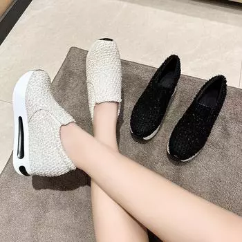 Женская обувь 2024 года, повседневная обувь на толстой подошве для женщин, модные кроссовки больших размеров, женская обувь на платформе, Zapatos De Mujer 35 чёрный