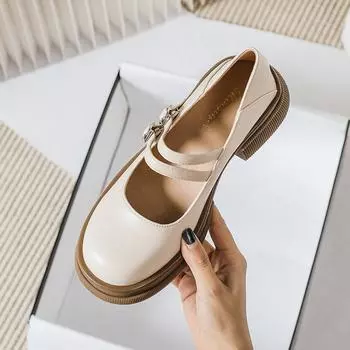 Женская обувь 2024 года Туфли на танкетке и платформе Женская обувь в японском стиле Туфли Мэри Джейн Винтаж для девочек Туфли на высоком каблуке для студентов Туфли-лодочки 35 бежевый