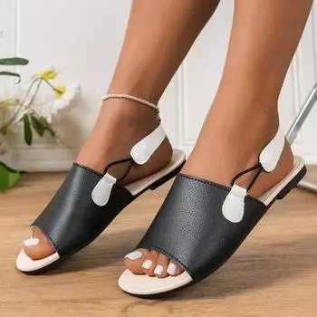 Женская обувь 2024 года, универсальные модные однотонные женские сандалии с принтом, летние повседневные женские туфли с заклепками «рыбий рот» Zapatos 36 чёрный