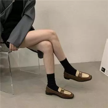 Женская обувь 2024 года, весна и осень, новый стиль, женские мокасины в британском стиле, повседневная мода, однотонные туфли из искусственной кожи для женщин 35 чёрный