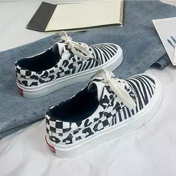 Женская обувь 2024 года, весна-лето, новая мода, цветные блоки, леопардовый принт, зебровая полоска, повседневная удобная парусиновая обувь на шнуровке 35