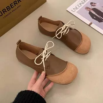 Женская обувь 2024 года, весна-лето, новые туфли на плоской подошве, классическая повседневная женская обувь в стиле ретро, модная обувь для ходьбы на шнуровке, подходящая по цвету 35 бежевый