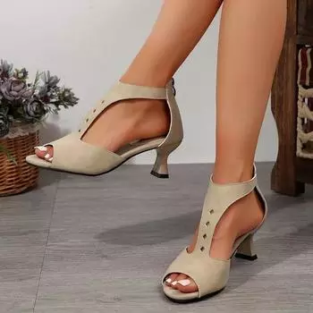 Женская обувь 2024 года, высококачественные женские босоножки с закрытым каблуком, модные повседневные босоножки с открытым носком, женские летние босоножки на каблуке больших размеров 36 бежевый