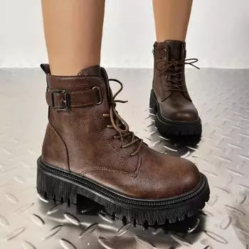 Женская обувь 2024 года, высококачественные женские ботинки с боковой молнией, зимние, с круглым носком, однотонные, короткие, на толстом каблуке, большого размера, голые ботинки 35 чёрный