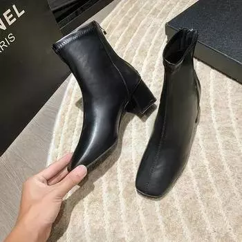 Женская обувь 2024 года, высококачественные женские ботинки на молнии, зимние, с острым носком, однотонные, теплые, на высоком каблуке, модные корейские ботинки 35 бежевый