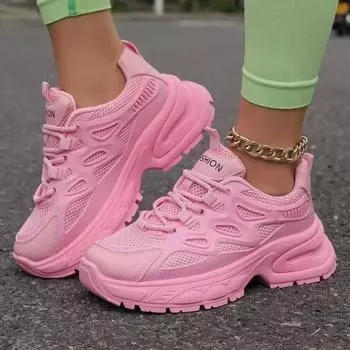 Женская обувь 2024 года, высококачественные женские туфли на шнуровке из вулканизированной стали, осенние дышащие сетчатые однотонные повседневные туфли на платформе для ходьбы 36