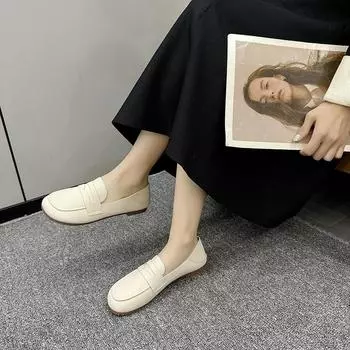 Женская обувь 2024 года, высококачественные женские туфли на плоской подошве, модные повседневные туфли на плоской подошве с круглым носком, новые туфли больших размеров на плоской подошве Zapatos 35 бежевый