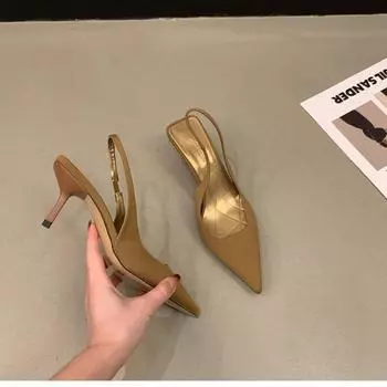 Женская обувь 2024 года, высококачественные женские туфли-лодочки без застежек, осенние туфли с острым носком, однотонные модные туфли с неглубоким носком и высоким каблуком 35 чёрный