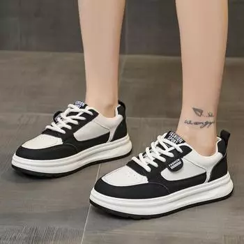 Женская обувь 2024 года, женская обувь из вулканизированной кожи с перекрестными шнурками, женские кроссовки на платформе с круглым носком, женская повседневная обувь Zapatos 35 покинуть белый