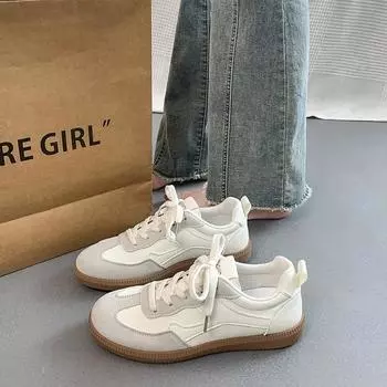 Женская обувь 2024 года, женская обувь из вулканизированной стали со шнуровкой спереди, модная обувь в тон, горячая распродажа, легкая, с круглым носком, удобная повседневная обувь 36 бежевый