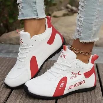 Женская обувь 2024 года, женская обувь на шнуровке из вулканизированной кожи, модная повседневная обувь в тон, новые классические кроссовки больших размеров 35 красный