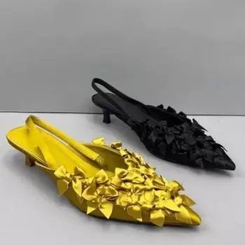 Женская обувь 2024 года, женские босоножки с закрытым носком, модные босоножки с бабочкой, женские босоножки с острым носком и каблуком 35 чёрный