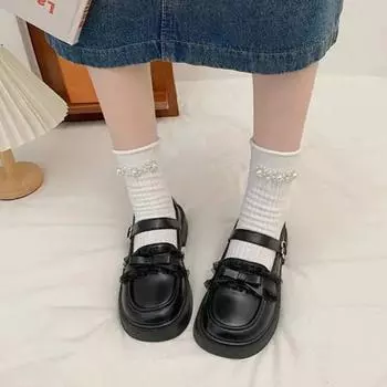 Женская обувь 2024 года, женские туфли-лодочки с пряжкой на ремешке, повседневные туфли-лодочки для отдыха на открытом воздухе, женские туфли с завязками-бабочками в форме сердца и круглым носком на низком каблуке 35 покинуть белый