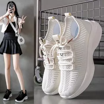 Женская обувь 2024, летняя дышащая спортивная повседневная обувь для бега, увеличивающая рост обувь 35