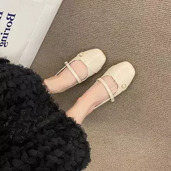 Женская обувь 2024 Mary Jane, женская летняя обувь в японском стиле, Лолита, готические мокасины с жемчугом, низкий каблук, элегантный квадратный носок 35