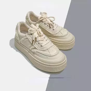 Женская обувь 2024 осень новый дизайн шнуровка чувствовать парусиновые туфли весна/осень кроссовки женские средний (3см-5см) для взрослых 36 бежевый
