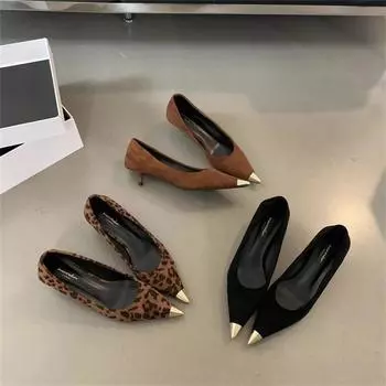 Женская обувь 2024 Весна Туфли-лодочки Последние туфли на высоком каблуке Острый носок Босоножки с неглубоким носком Женские новые цветные шипы Изящные африканские туфли-лодочки 35 цветной печати леопарда
